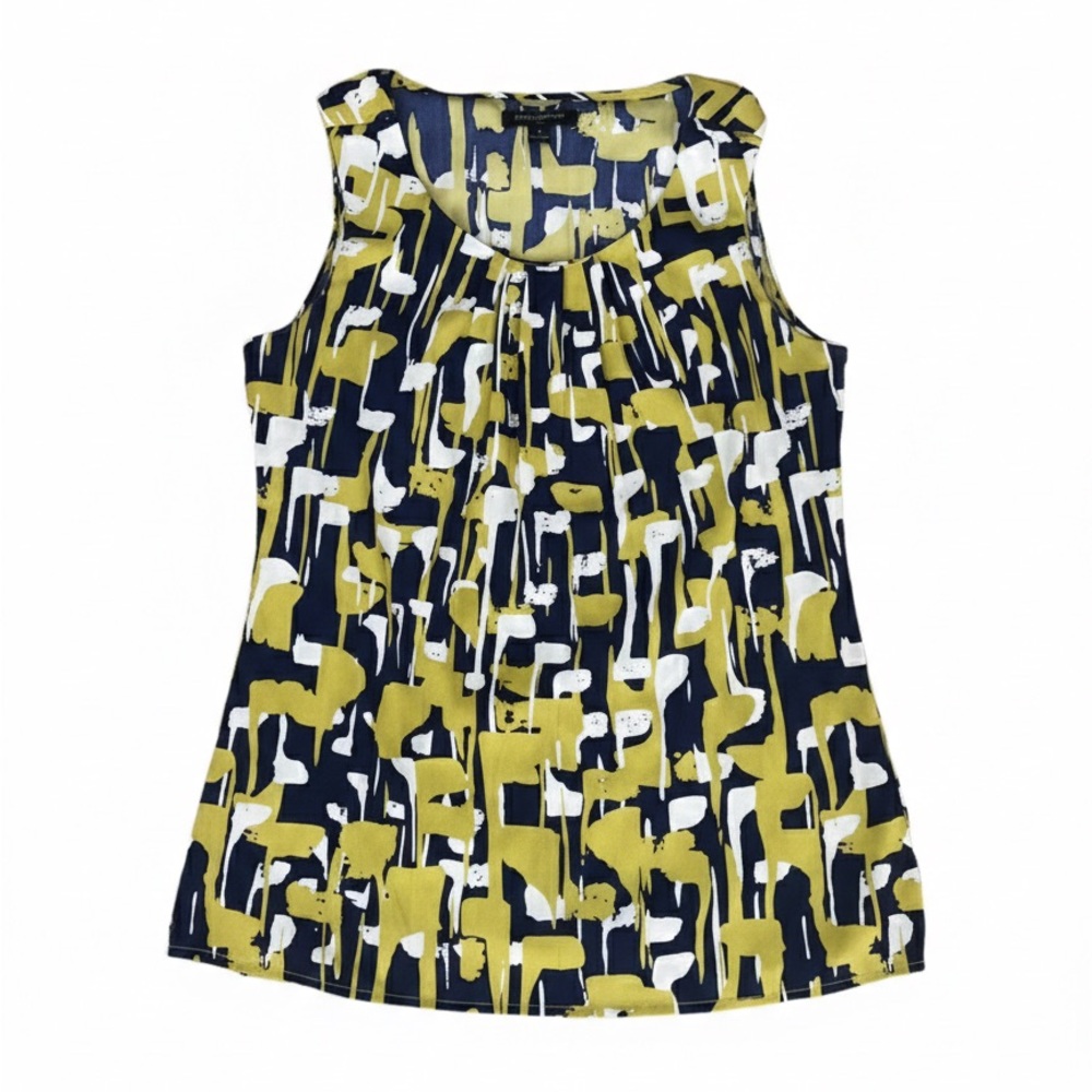 Banana Republic Chartreuse and Blue Geo Patterned Sleeveless Pullover Top